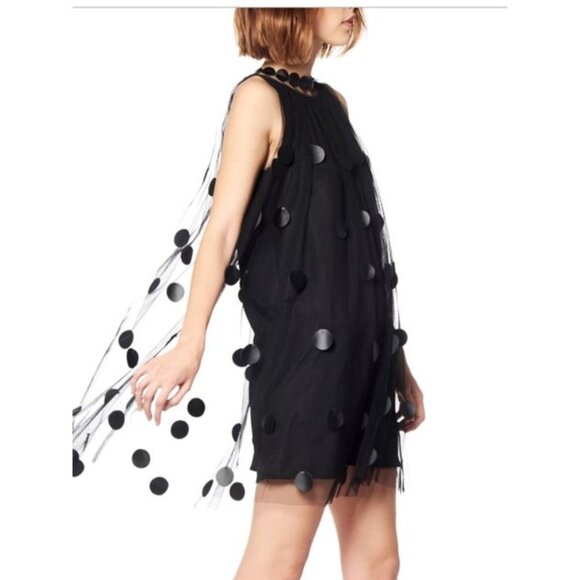 Gracia Women's Black Polka Dot Chiffon Sheer Sleeveless Mini Dress Size S  084 - Picture 2 of 12